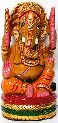 Ganesh, handgeschnitzt und bemalt, Holz