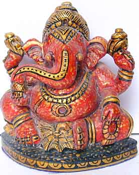Ganesh, handgeschnitzt und bemalt, Holz